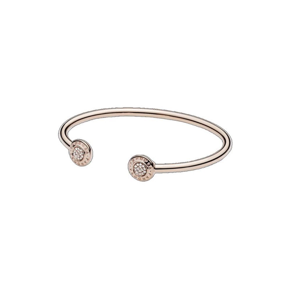 Pandora Rose 14K Rose Gold Plated Cz Logo Open Pave Bangle